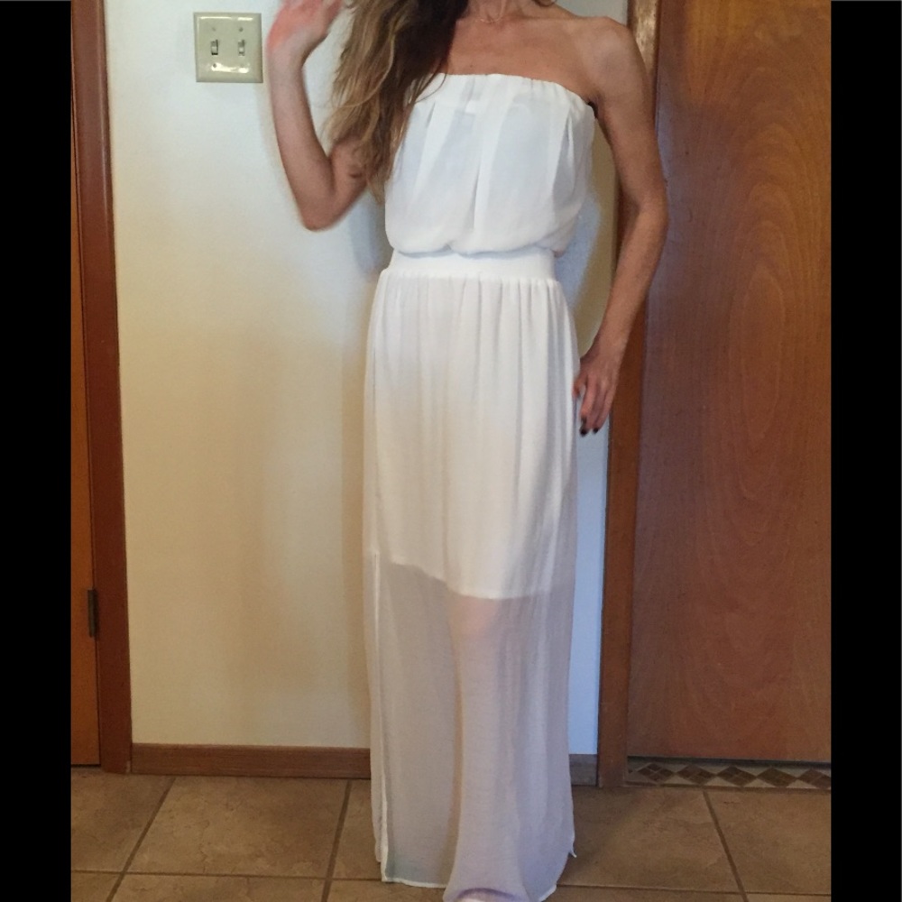 Women's lightweight white sheer maxi dress